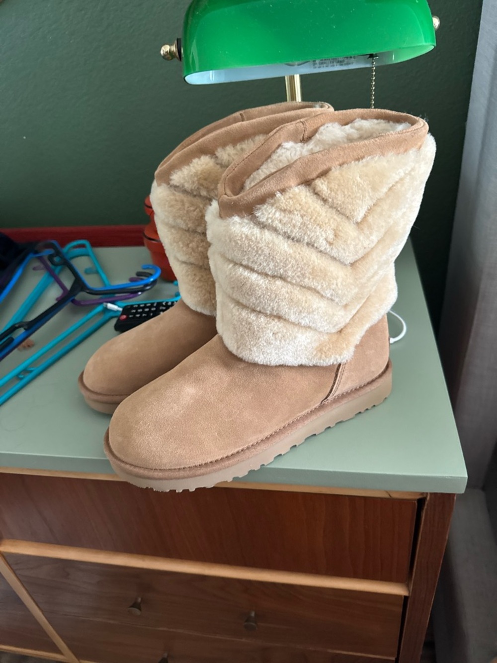 UGG Women's chevron Shearling Mid-Calf Boots - Tan